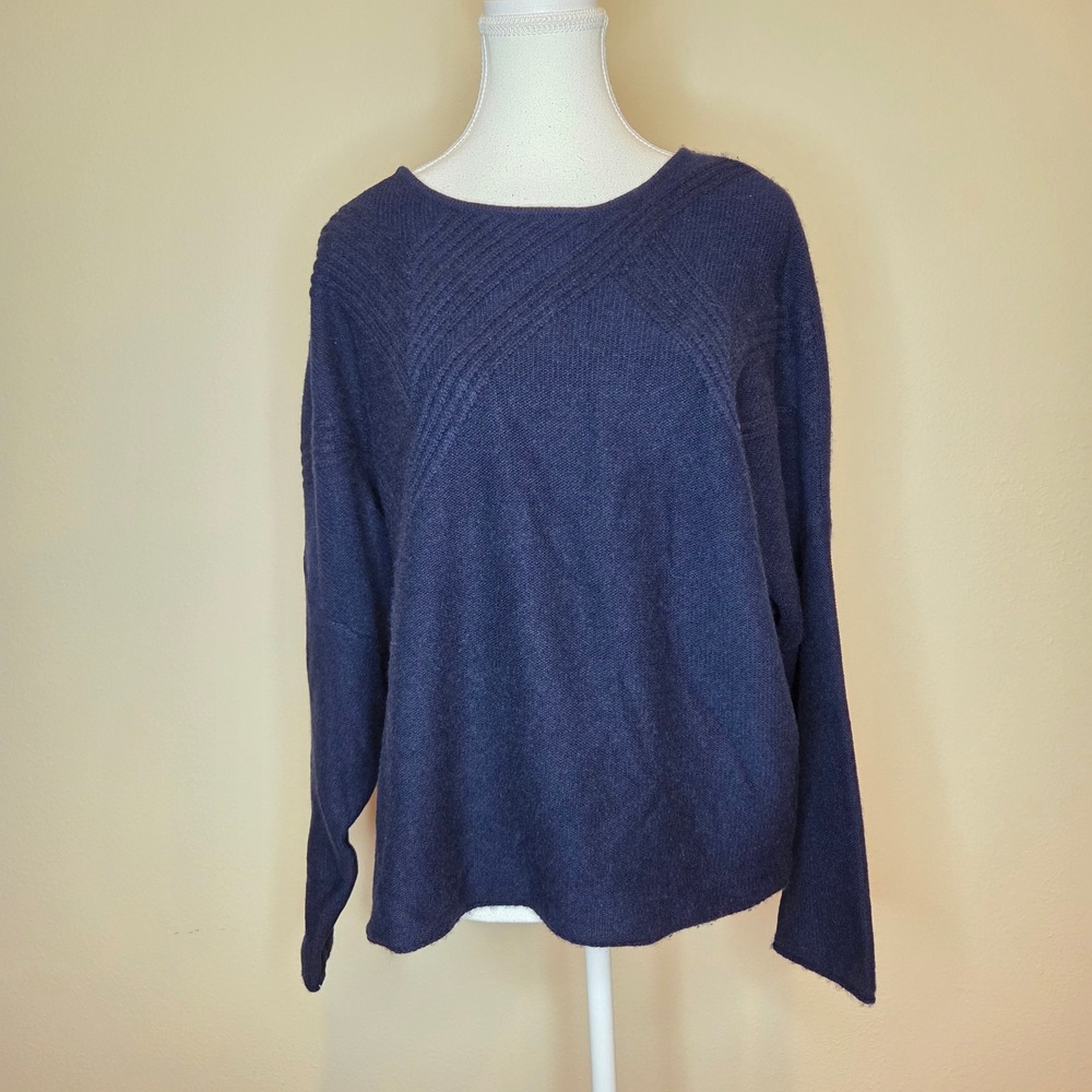 Only Mine Navy Blue Wool Cashmere Blend Textured Knit Sweater Large L